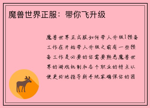 魔兽世界正服：带你飞升级